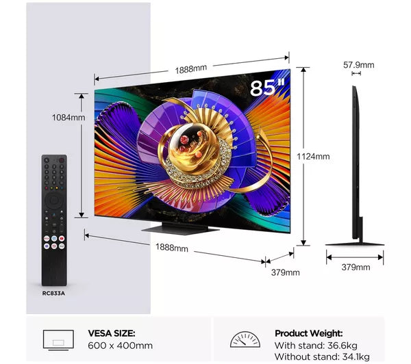 TCL 85C7L 85" SQD-Mini LED 4K Google TV