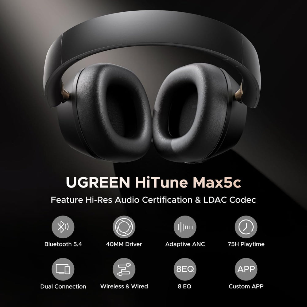 Ugreen HiTune Max5c Hybrid ANC Wireless Over-Ear Headphones Black