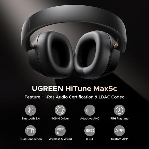 Ugreen HiTune Max5c Hybrid ANC Wireless Over-Ear Headphones Black