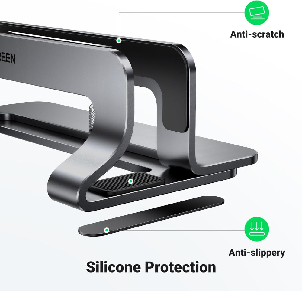 UGREEN Vertical Laptop Stand – Space-Saving Aluminum Desktop Holder for MacBook & Laptops, Adjustable Dock for Closed Laptop Storage