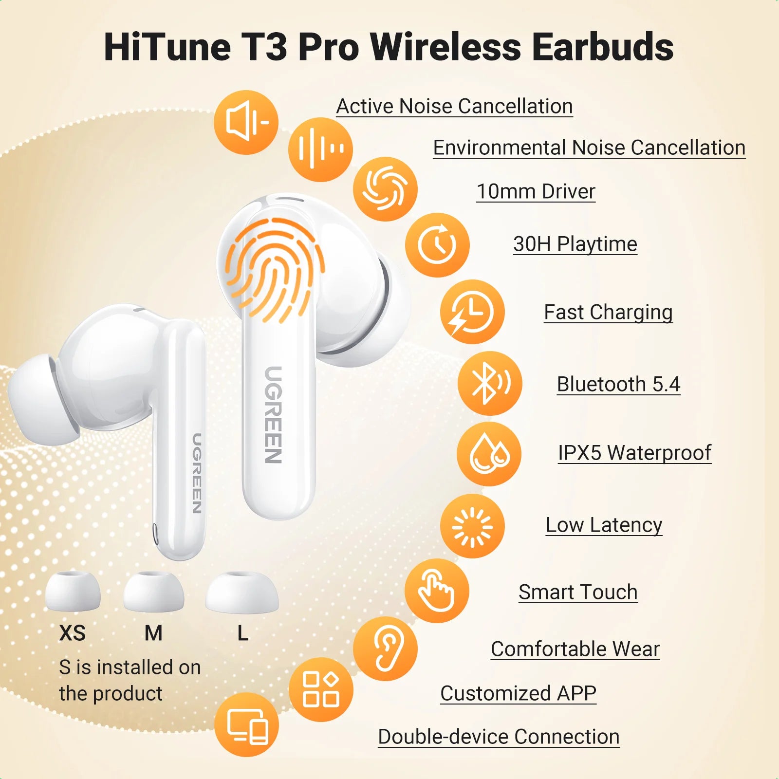 UGREEN HiTune T3 Pro Active Noise-Cancelling Wireless Earbuds