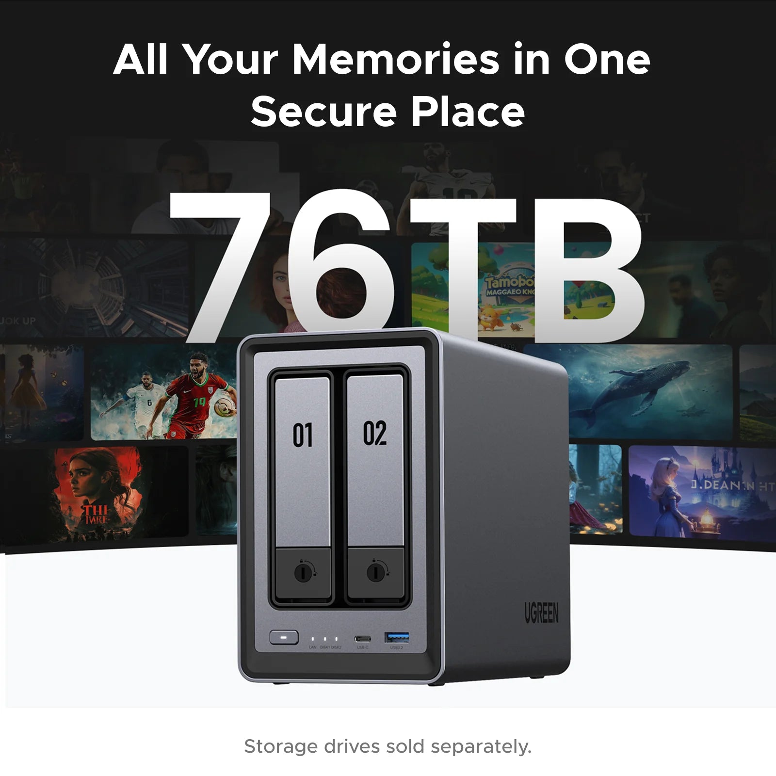 UGREEN DXP2800 2-Bay Desktop NASync Intel N100 8GB DDR5 32GB eMMC 2.5GbE Network Attached Storage Diskless