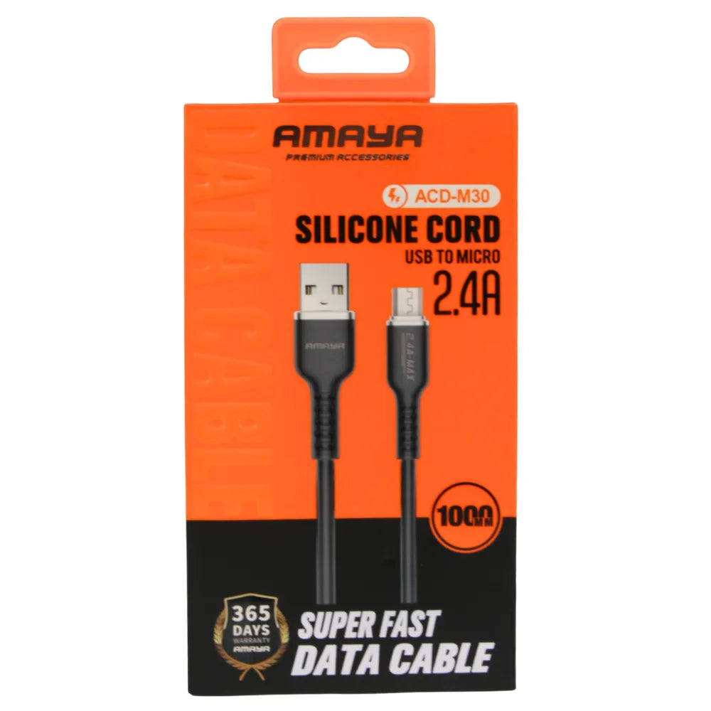 Cicada Silicone Micro USB Data Cable Black 3.3 ft