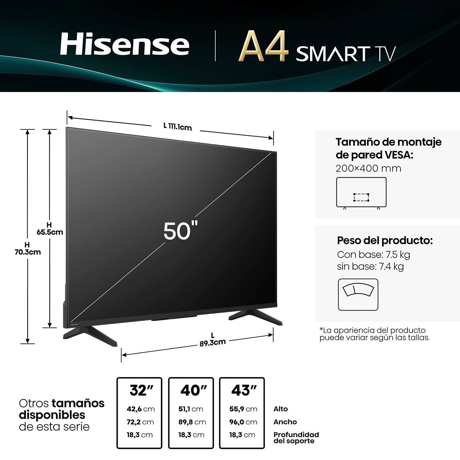 Hisense 50A4Q 50" Full HD VIDAA Smart TV