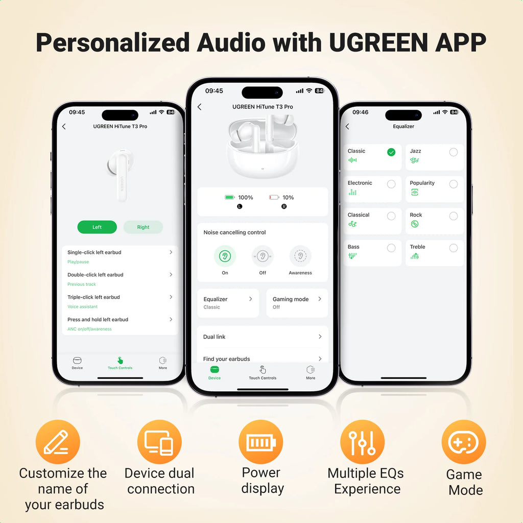 UGREEN HiTune T3 Pro Active Noise-Cancelling Wireless Earbuds