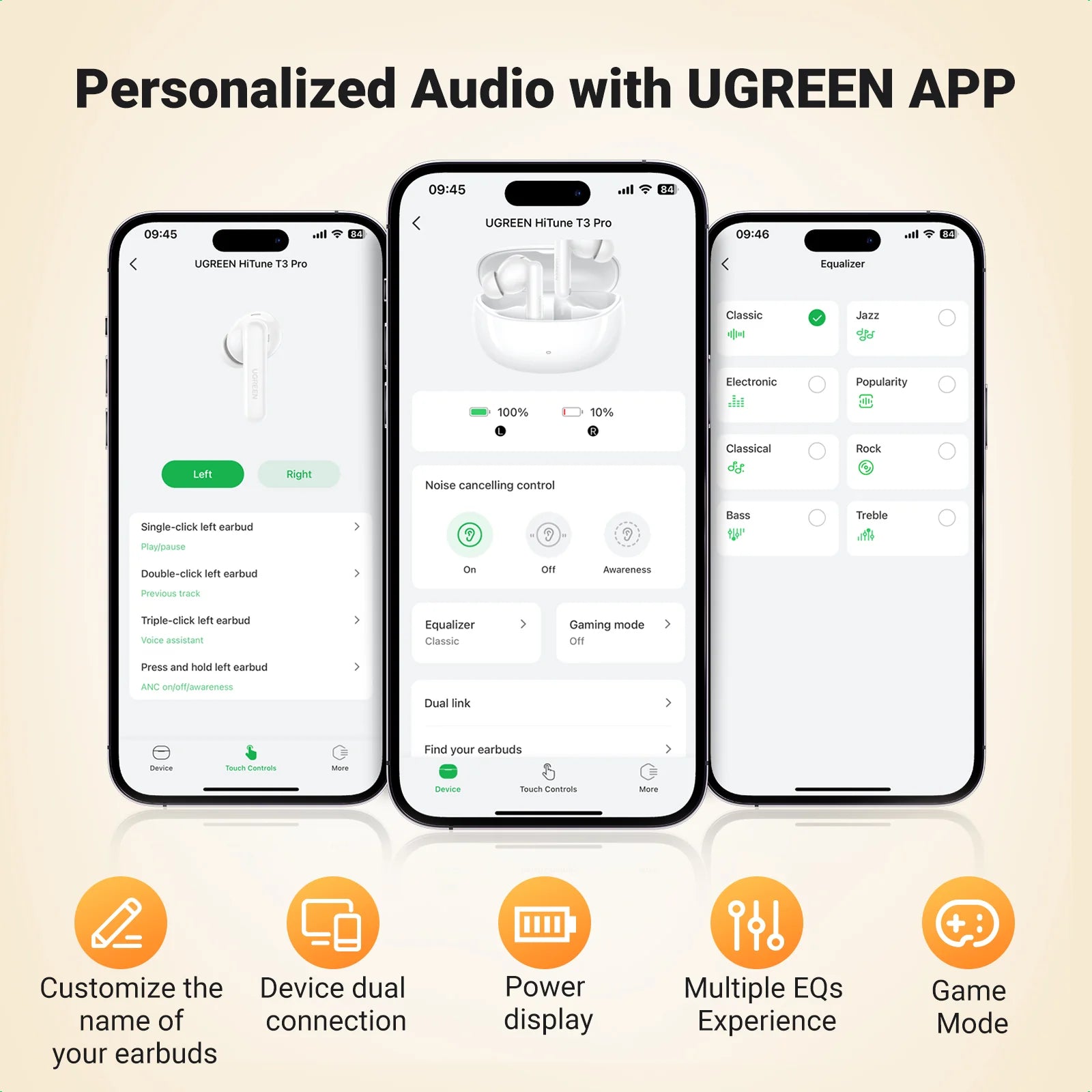 UGREEN HiTune T3 Pro Active Noise-Cancelling Wireless Earbuds
