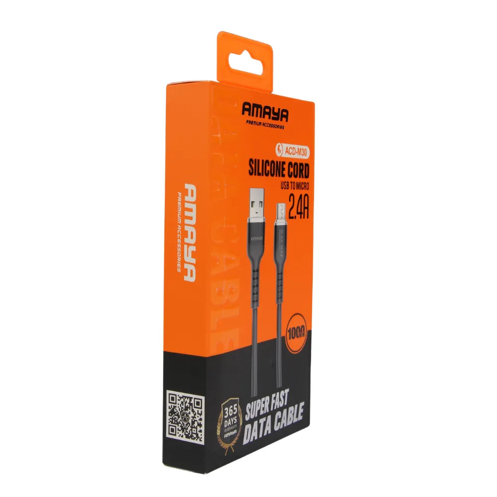 Cicada Silicone Micro USB Data Cable Black 3.3 ft