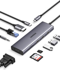 UGREEN CM498 15601 USB-C 10-in-1 Docking Station with 4K HDMI VGA Ethernet 100W PD SD/TF Card Reader
