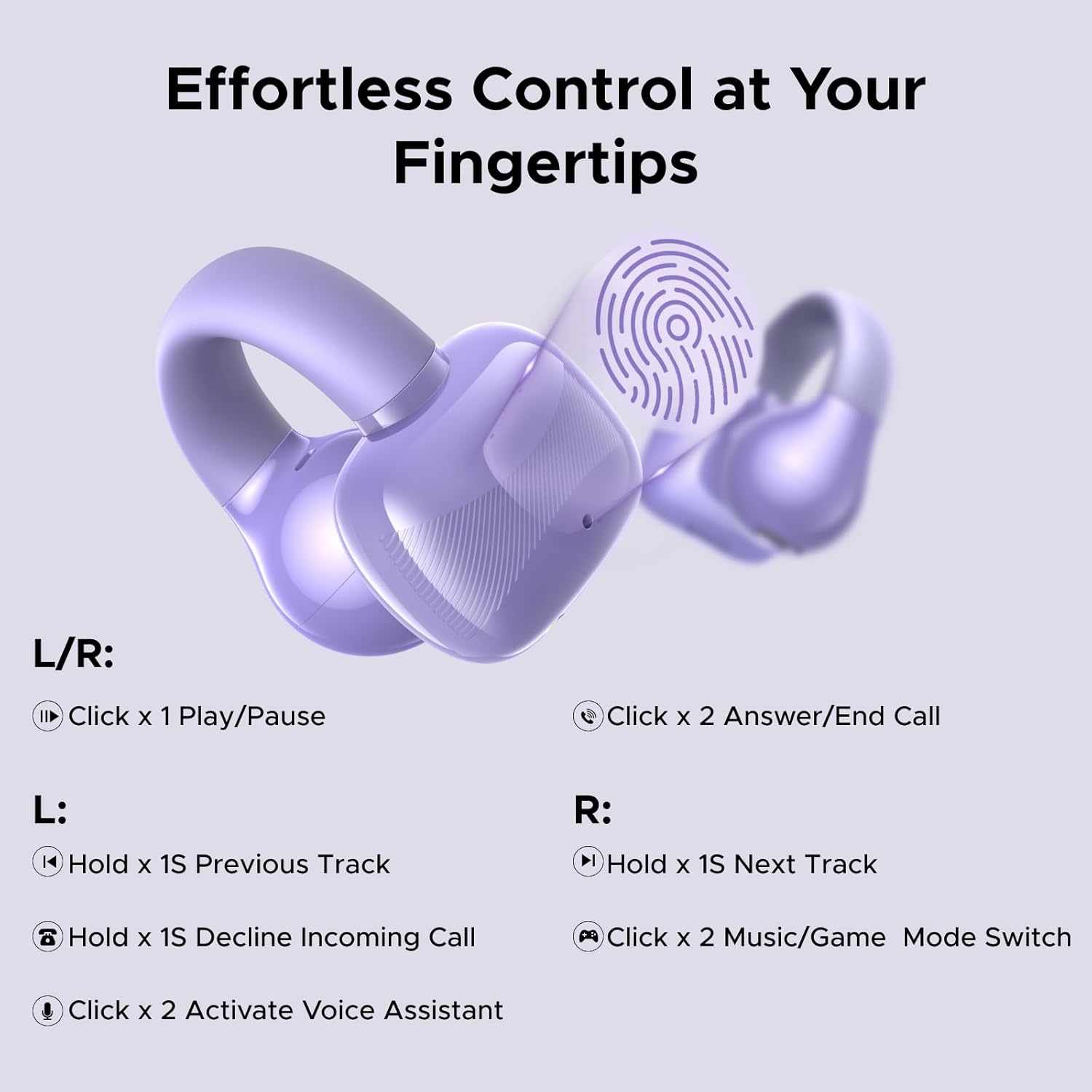 UGREEN HiTune S3 Open-Ear True Wireless Bluetooth Earbuds Purple WS209 55430