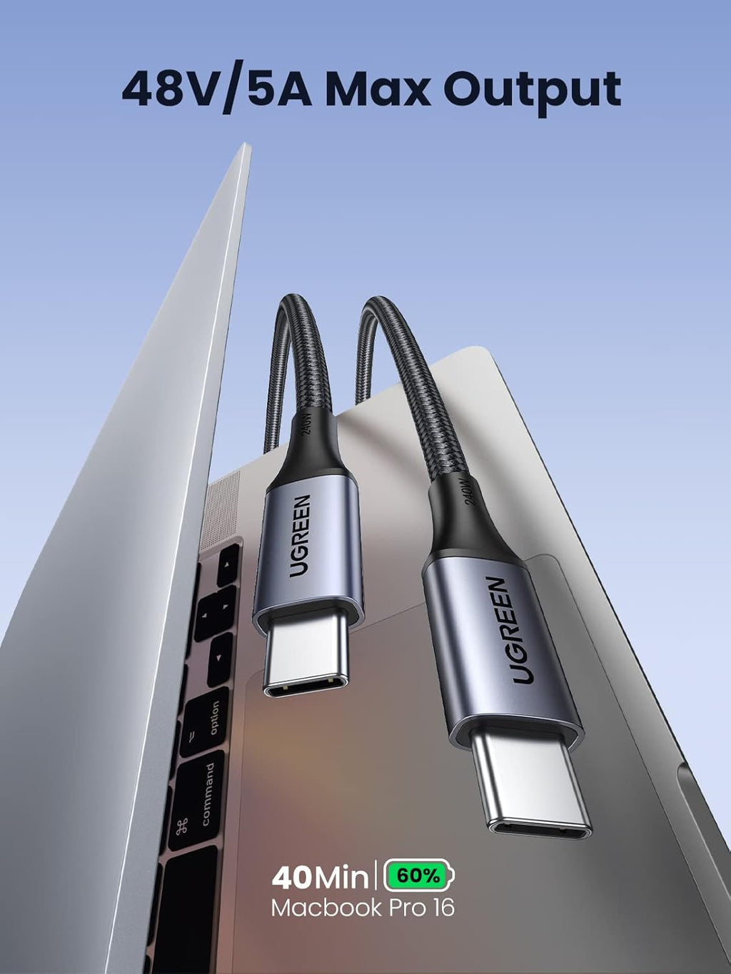 UGREEN US535 240W USB-C to USB-C Fast Charging Cable 6.6 ft Space Gray 90440