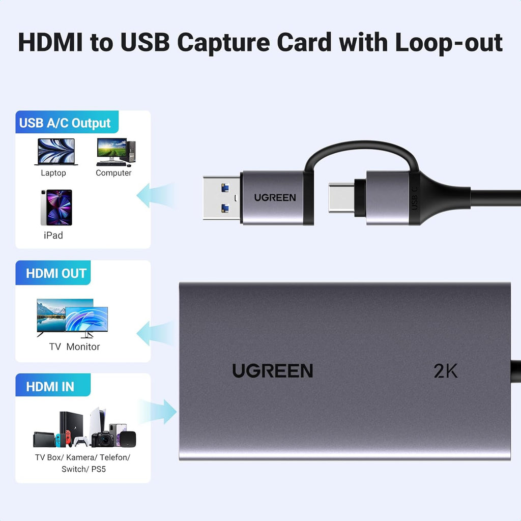 UGREEN 5518 4K HDMI Capture Card USB 3.0 Loop Out for Streaming
