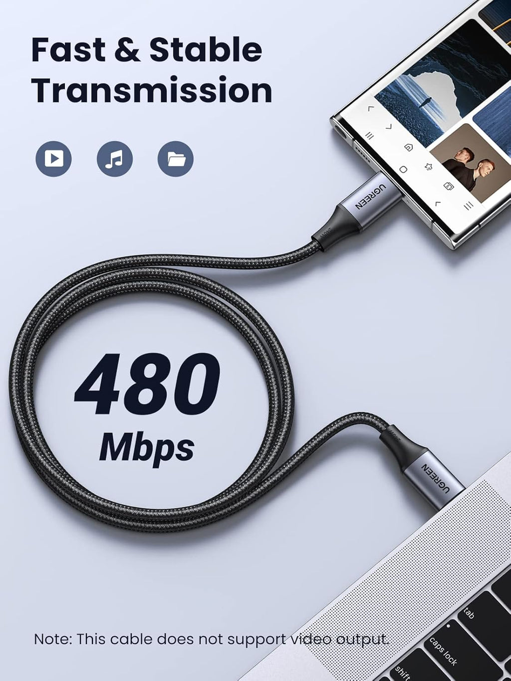 UGREEN US535 240W USB-C to USB-C Fast Charging Cable 6.6 ft Space Gray 90440