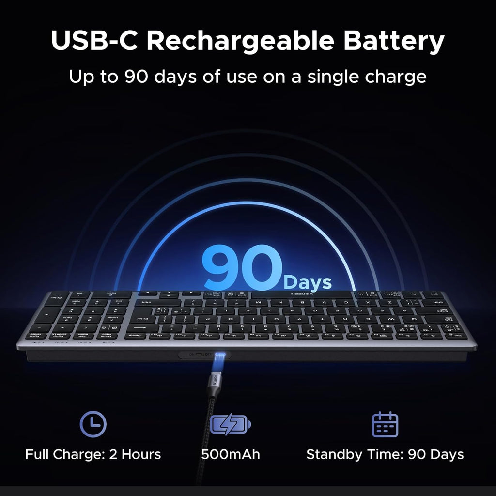 UGREEN 5814 Wireless Bluetooth Keyboard Rechargeable Ergonomic BT5.4 & 2.4GHz Dual Mode