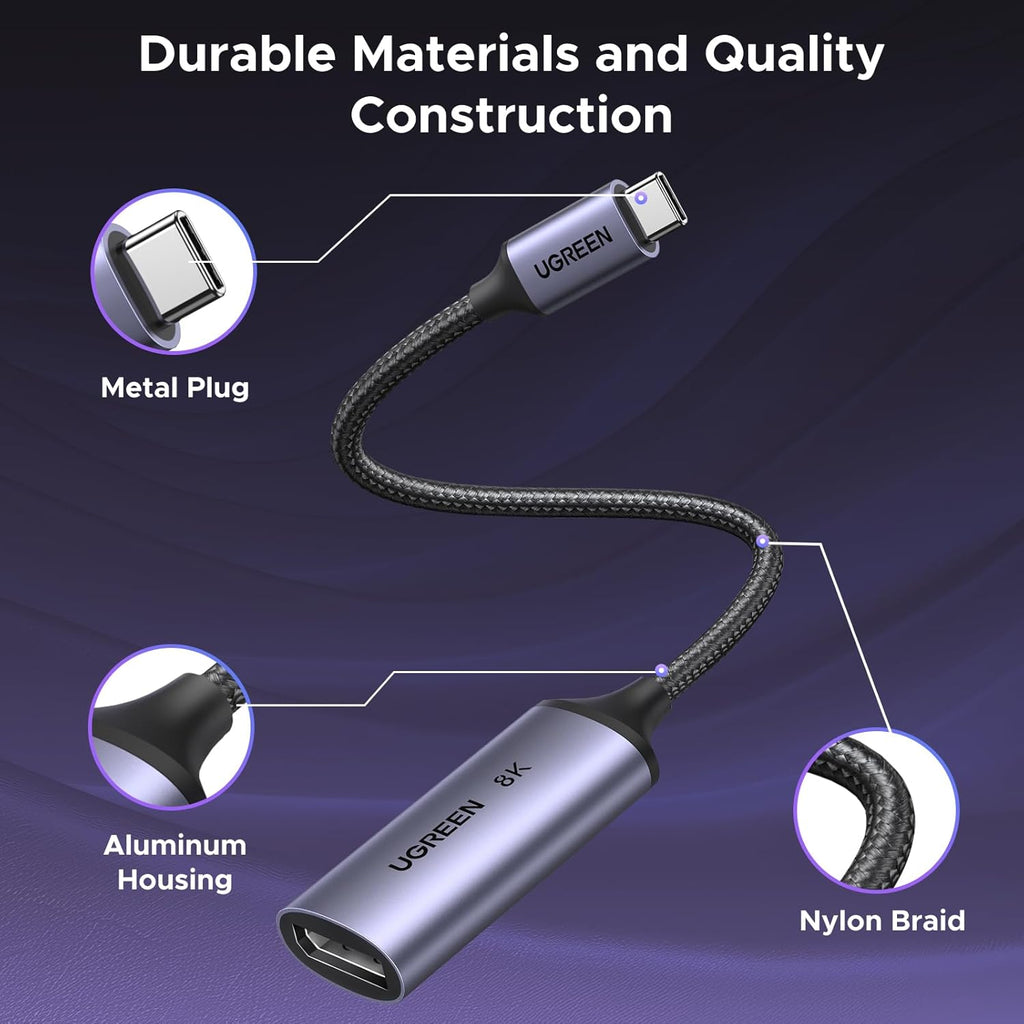UGREEN CM654 15575 USB-C to DisplayPort 1.4 Adapter 8K 60Hz Braided
