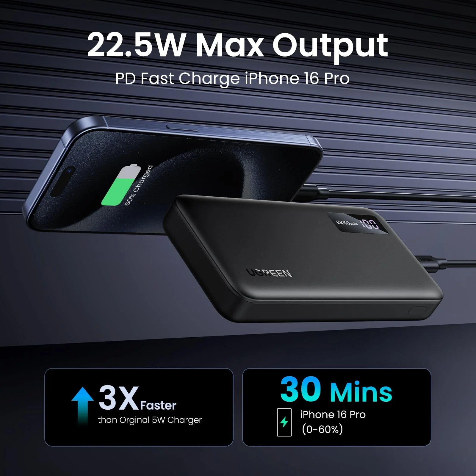UGREEN PB311 25742 10000mAh 20W Two-Way Fast Charging Power Bank Black