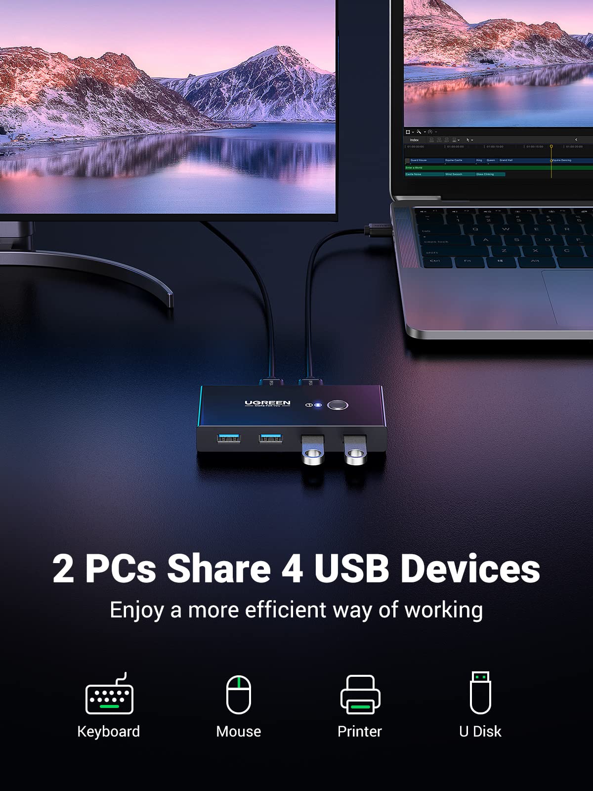 UGREEN US216 30768 2 In 4 Out USB 3.0 Sharing Switch Box