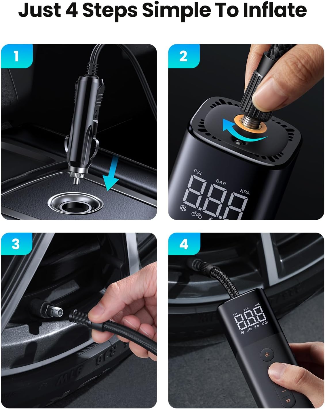 UGREEN CD259 35573 Portable Tire Inflator Air Pump 150 PSI with LED Light
