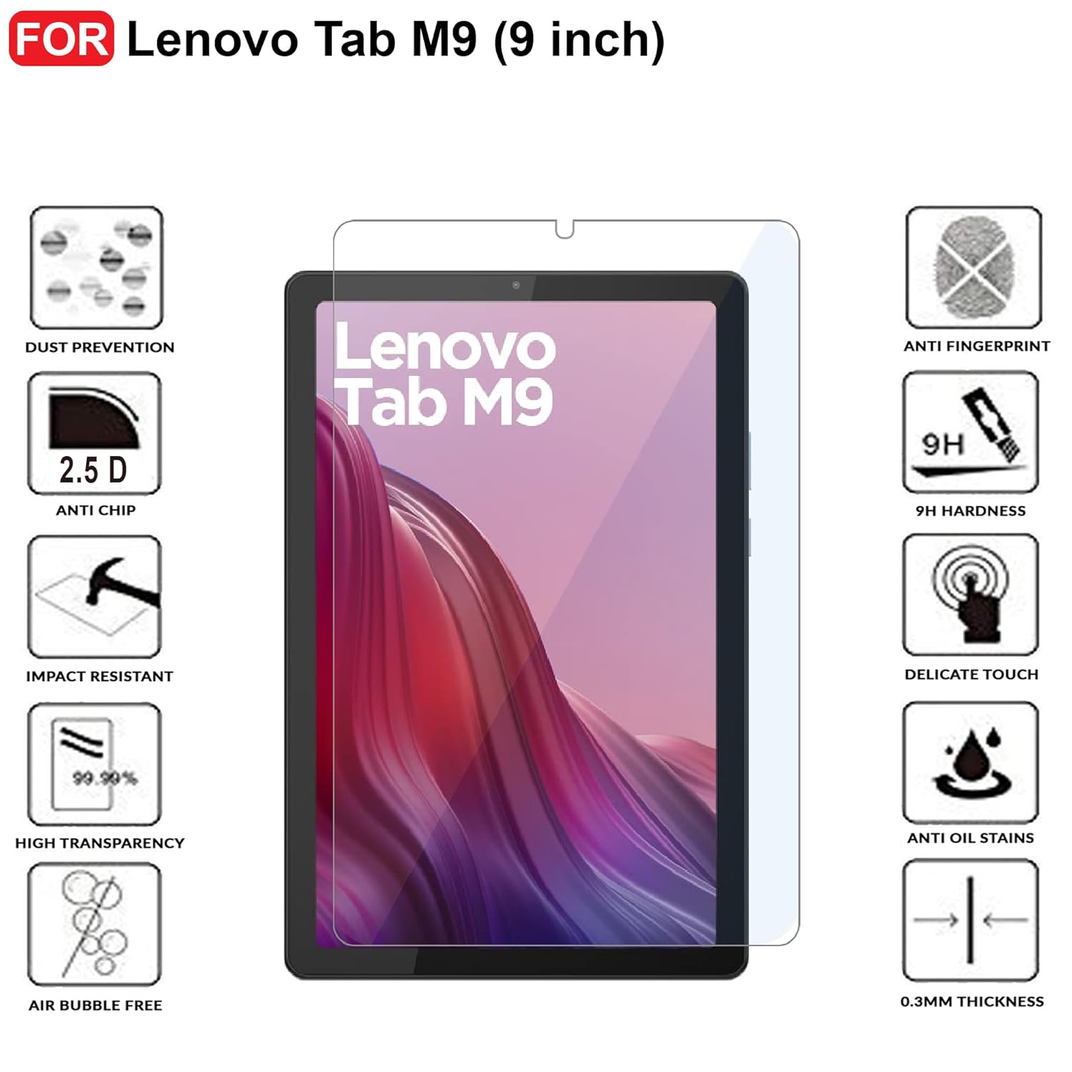 Tempered Glass Screen Protector for Lenovo Tab M9 9 Inch