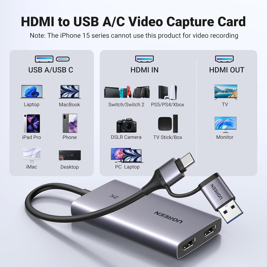 UGREEN 5518 4K HDMI Capture Card USB 3.0 Loop Out for Streaming