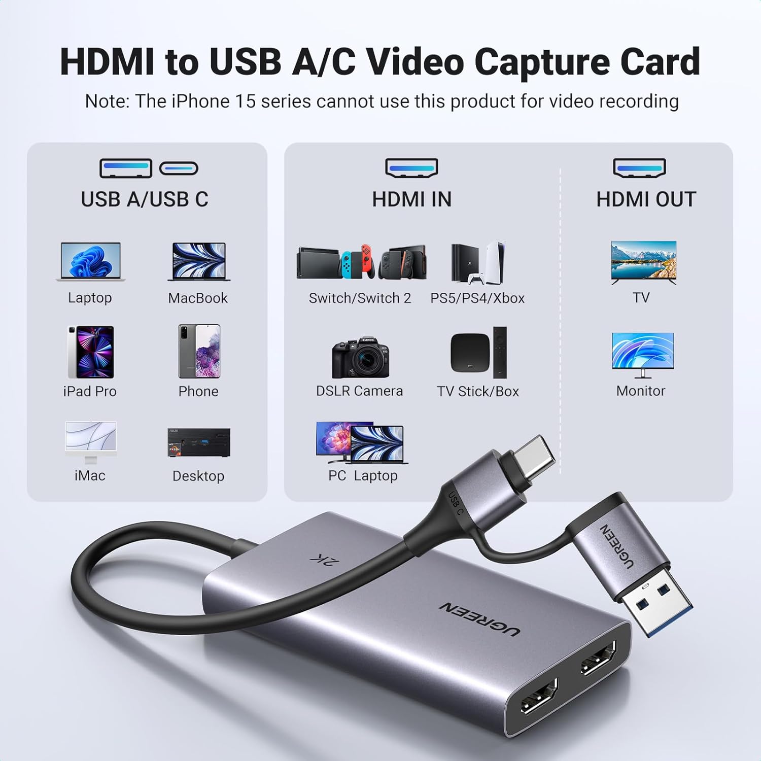 UGREEN 5518 4K HDMI Capture Card USB 3.0 Loop Out for Streaming