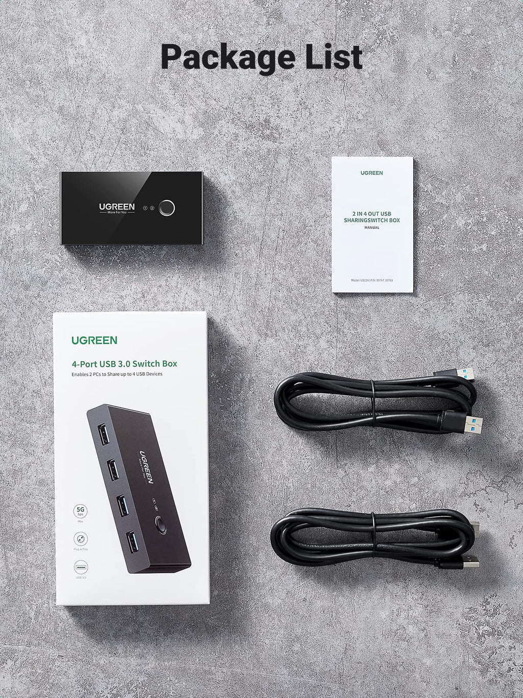 UGREEN US216 30768 2 In 4 Out USB 3.0 Sharing Switch Box