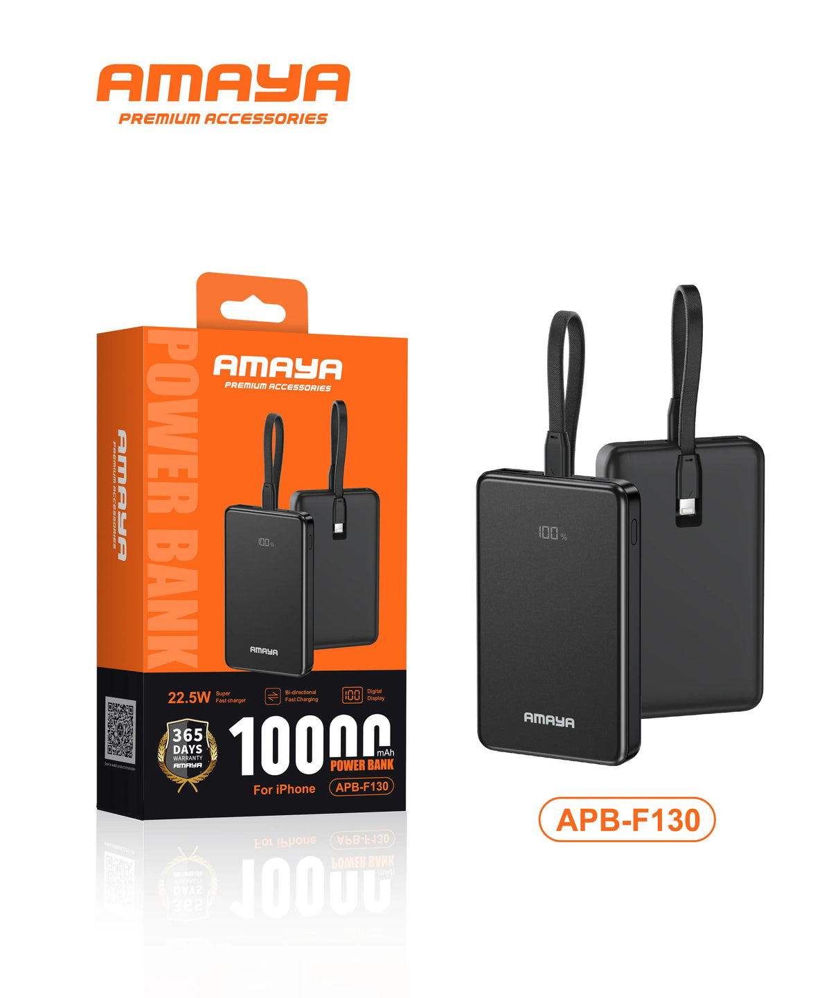 10000mAh Power Bank with Built-in Cable and Display