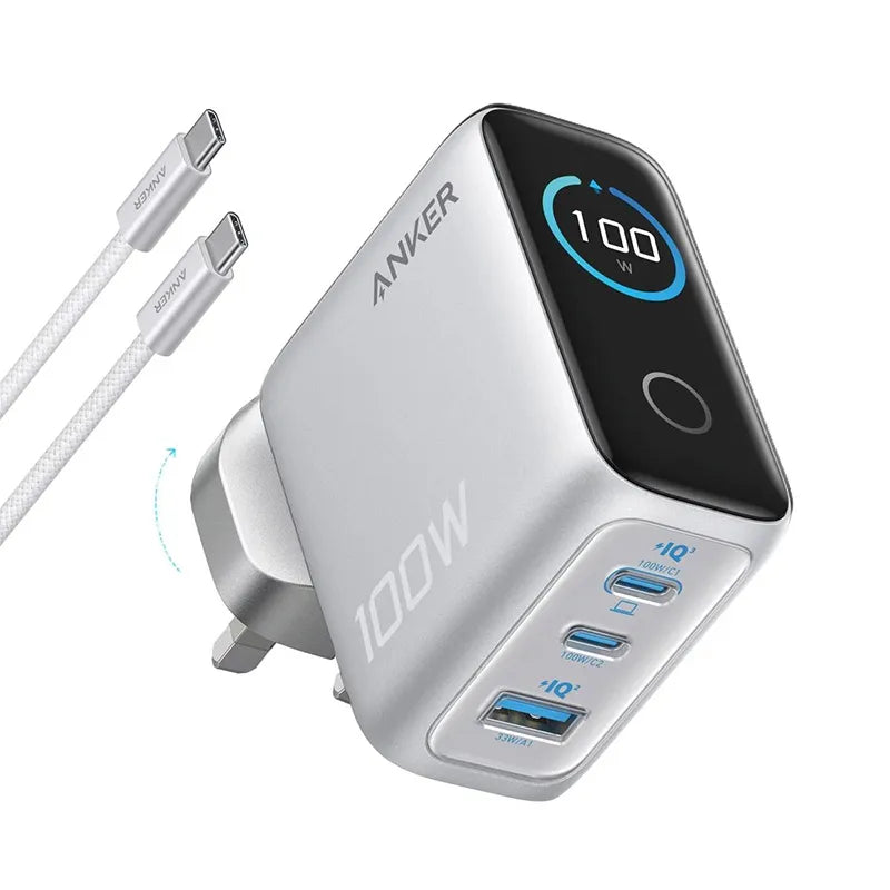 Anker 100W 3-Port GaN Charger with Smart Display B121BK41 Silver