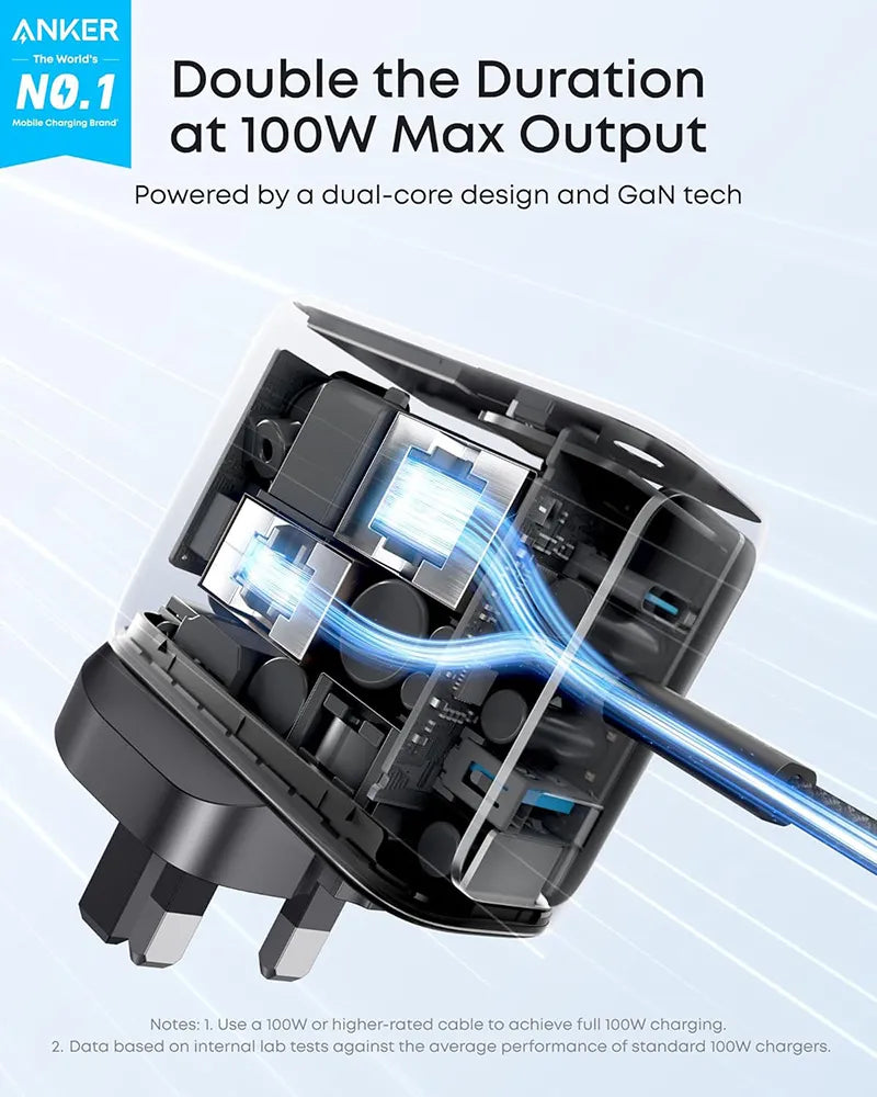 Anker 100W 3-Port GaN Charger with Smart Display B121BK41 Silver