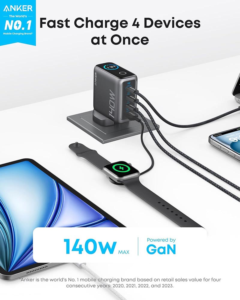 Anker 140W 4-Port PD 3.1 GaN Wall Charger B2697 Black