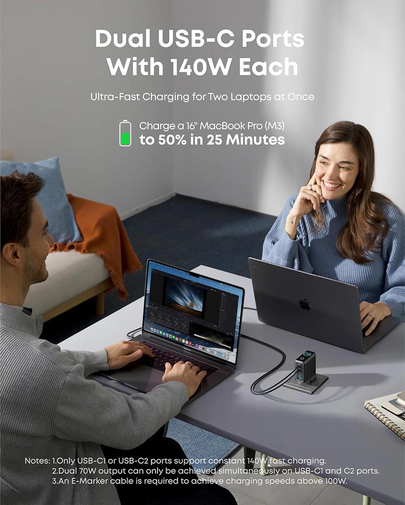 Anker 140W 4-Port PD 3.1 GaN Wall Charger B2697 Black