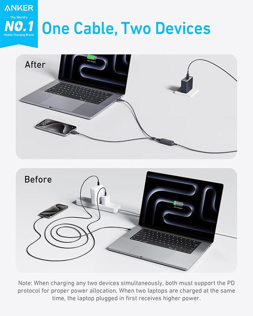 Anker 2-in-1 USB-C to USB-C Cable 4ft 140W Braided A8895H11 Black