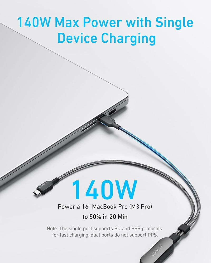 Anker 2-in-1 USB-C to USB-C Cable 4ft 140W Braided A8895H11 Black