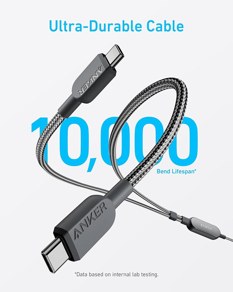 Anker 2-in-1 USB-C to USB-C Cable 4ft 140W Braided A8895H11 Black