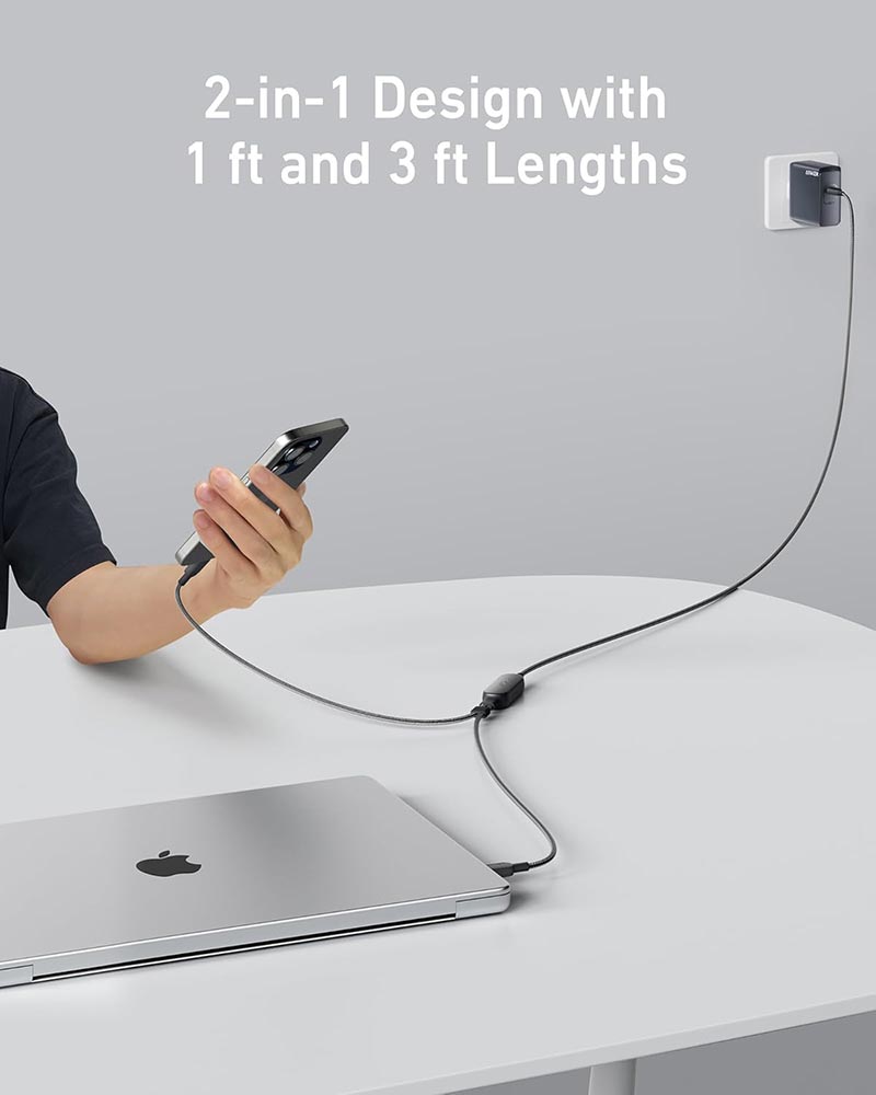 Anker 2-in-1 USB-C to USB-C Cable 4ft 140W Braided A8895H11 Black