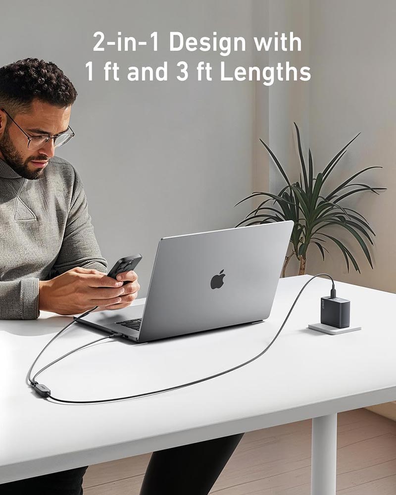 Anker 2-in-1 USB-C to USB-C Cable 4ft 140W Braided A8895H11 Black