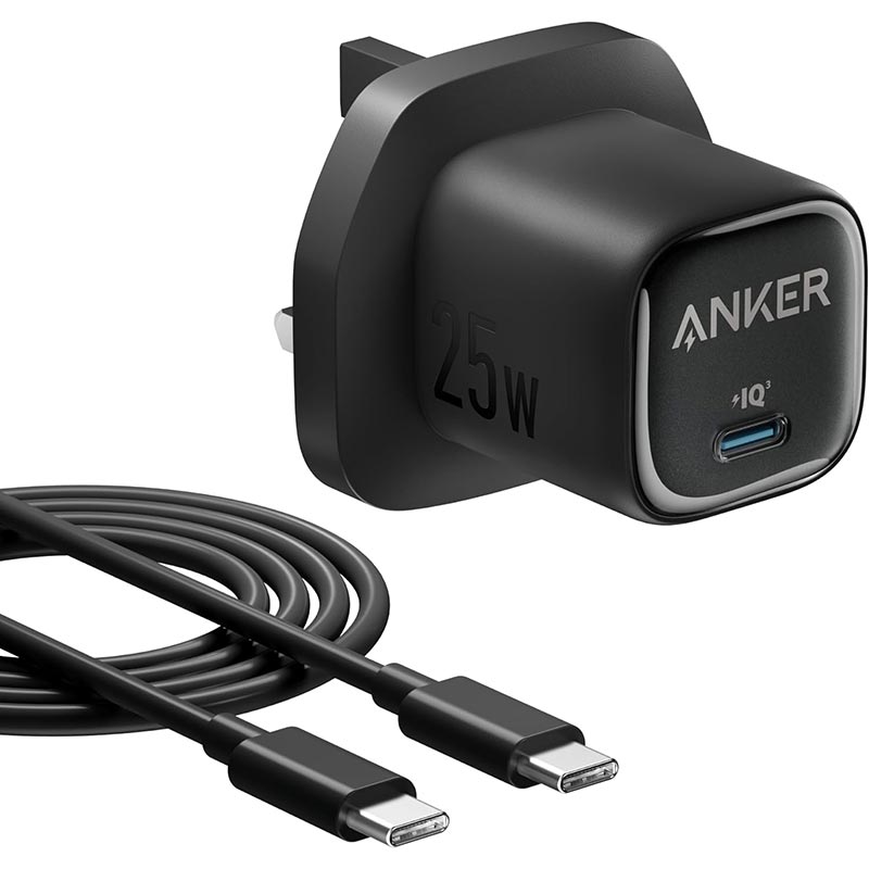 Anker 25W Compact USB-C Charger with 5ft Cable A2656 Black