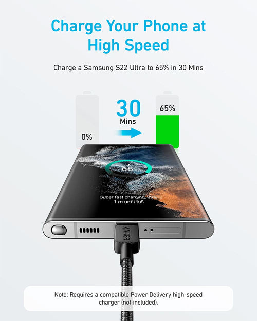 Anker 322 USB-C to USB-C 60W Cable (3ft) Nylon Braided A81F5H11 Black