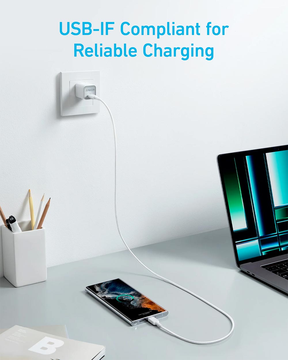 Anker 322 USB-C to USB-C 60W Cable (3ft) Nylon Braided A81F5H21 White