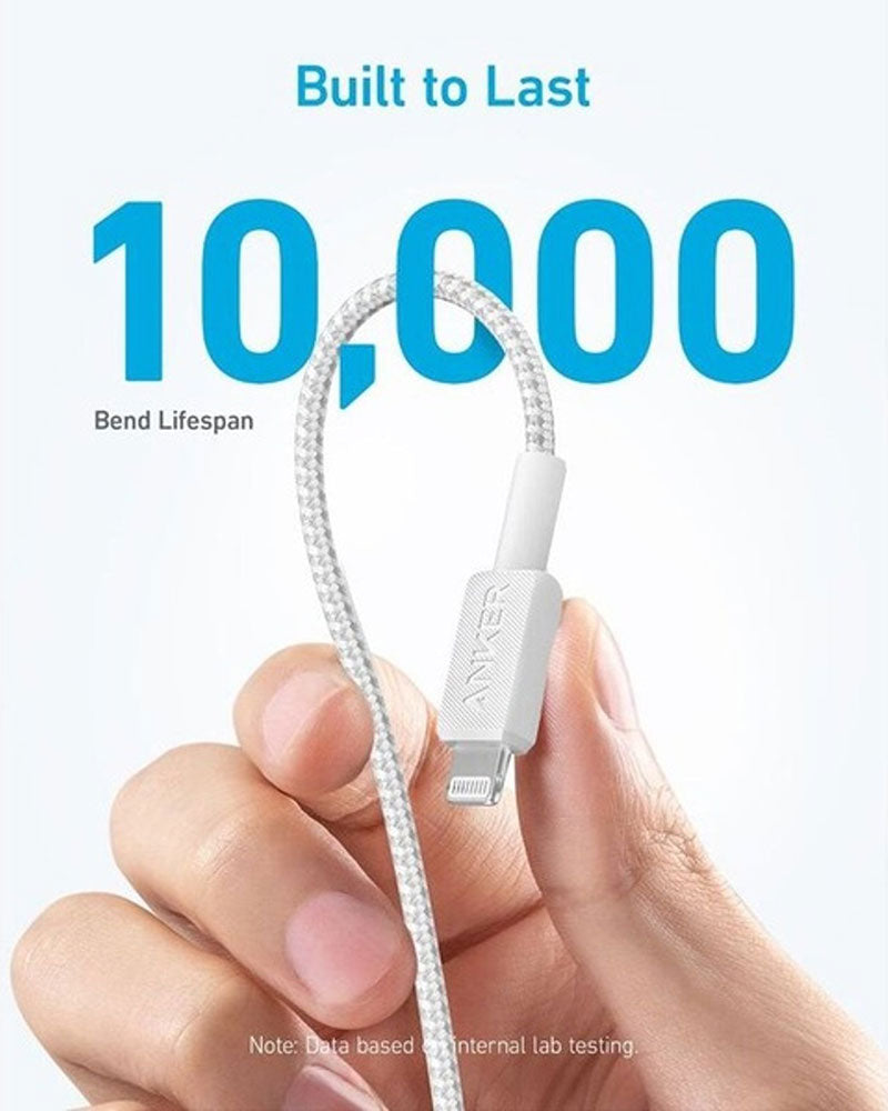 Anker 322 USB-C to Lightning Cable 3ft Nylon Braided A81B5H21 White
