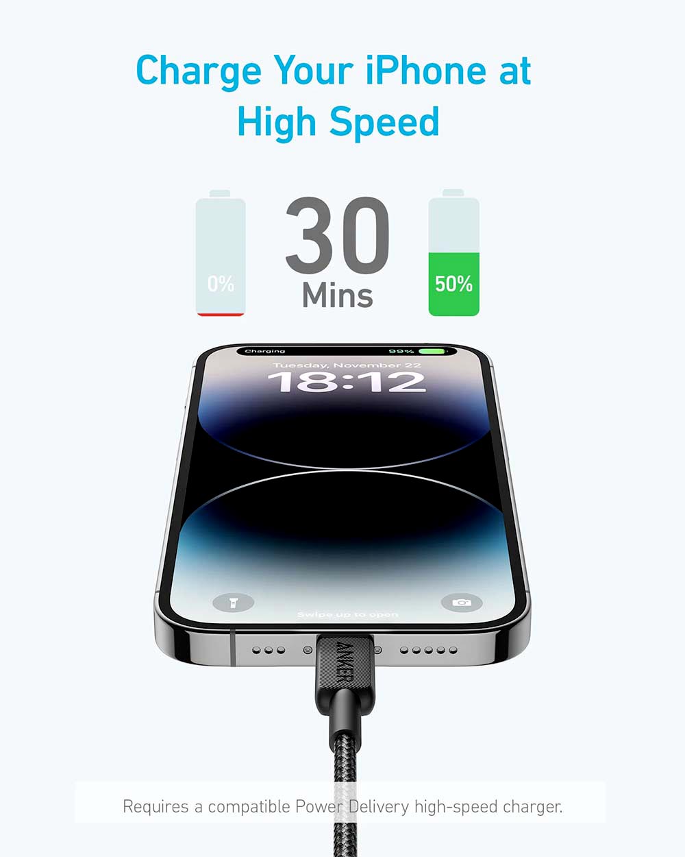 Anker 322 USB-C to Lightning Cable (3ft) Nylon Braided A81B5H11 Black