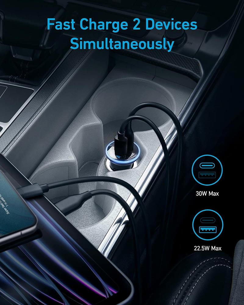 Anker 323 2-Port 52.5W USB-C Car Charger A2735H11 Black