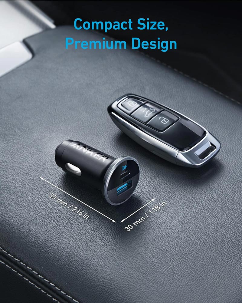 Anker 323 2-Port 52.5W USB-C Car Charger A2735H11 Black