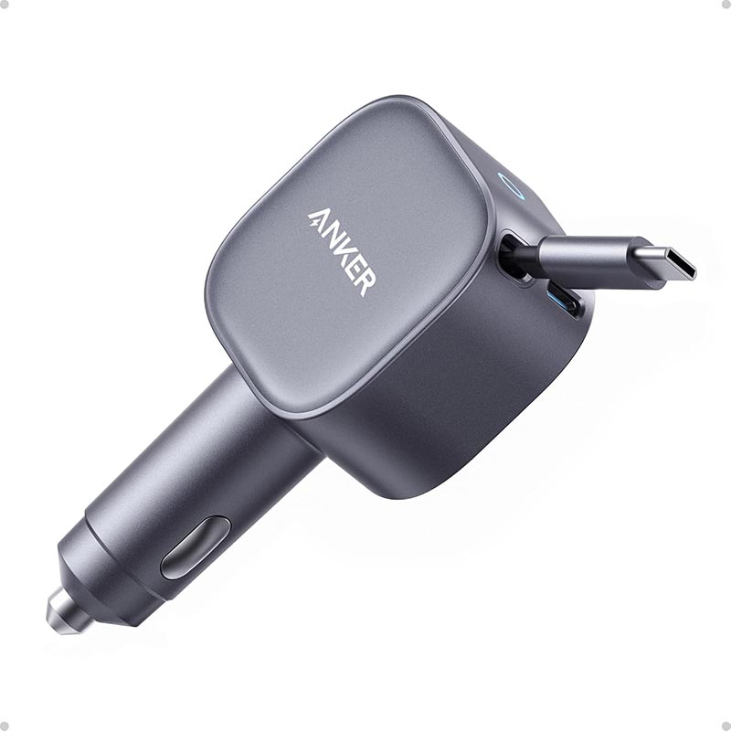 Anker Nano 75W Car Charger with Retractable USB-C Cable A2738HA2 Black