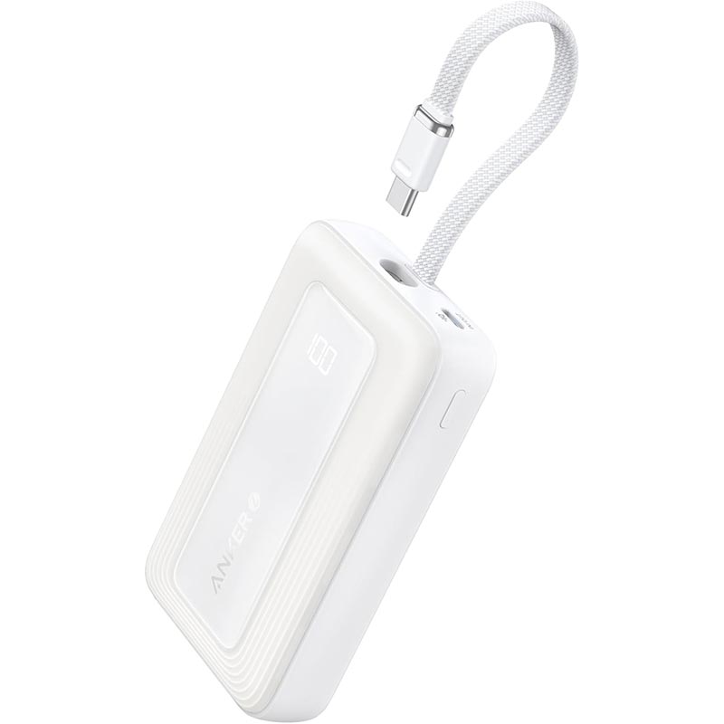 Anker Zolo 30W 10,000mAh Power Bank with Built-in USB-C Cable A1688H21 White