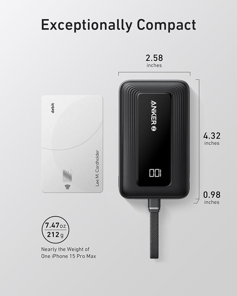 Anker Zolo 30W 10,000mAh Power Bank with Built-in USB-C Cable A1688H21 White