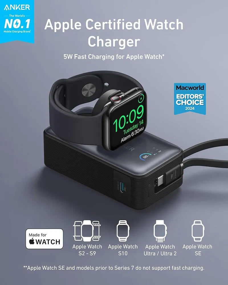 Anker MagGo 10,000mAh 35W Magnetic Power Bank with Apple Watch Charger A1657H11 Black