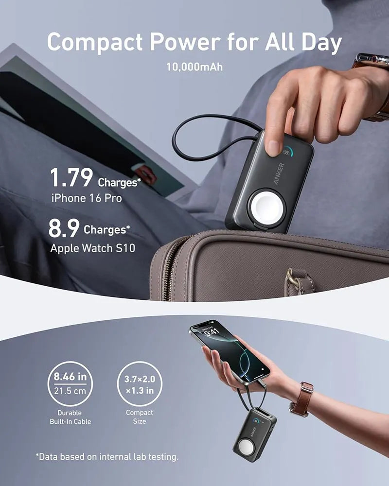 Anker MagGo 10,000mAh 35W Magnetic Power Bank with Apple Watch Charger A1657H11 Black