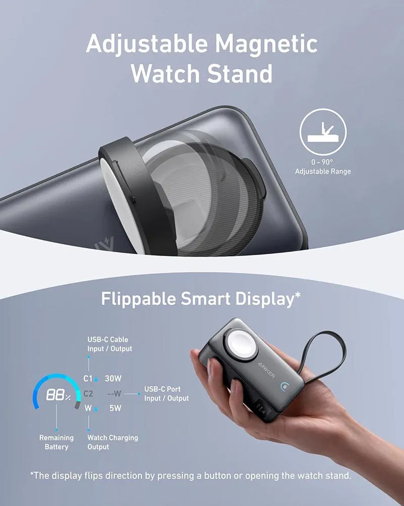 Anker MagGo 10,000mAh 35W Magnetic Power Bank with Apple Watch Charger A1657H11 Black