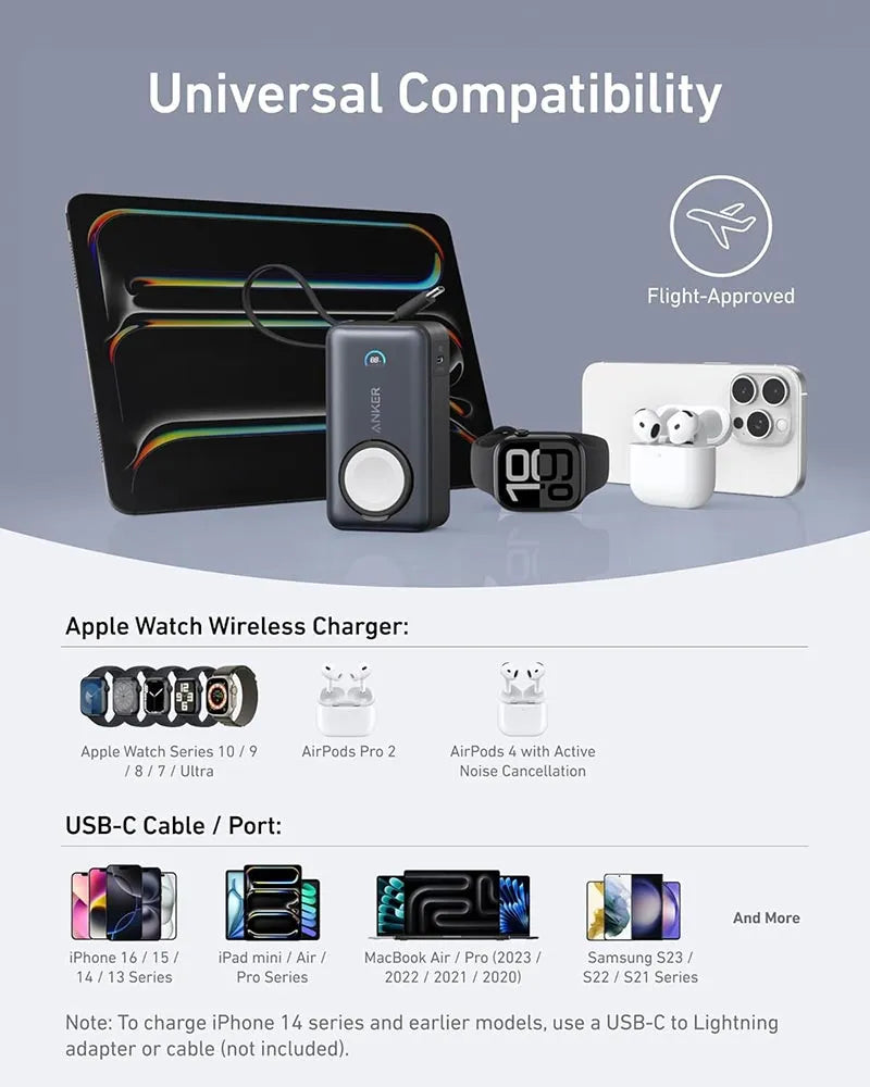 Anker MagGo 10,000mAh 35W Magnetic Power Bank with Apple Watch Charger A1657H11 Black