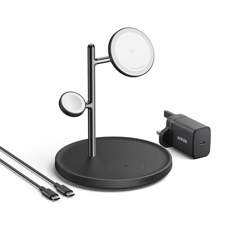 Anker MagGo 15W Qi2 3-in-1 Wireless Charging Station with 40W USB-C Charger B25M3V11 Black